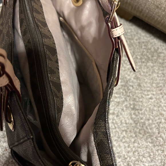 Michael Kors Brown Tote with Monogram Pattern and Gold Accents - Picture 4 of 14